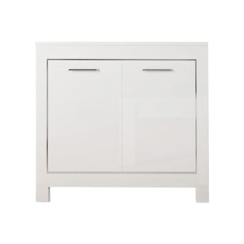 Ensemble Salon Séjour Laqué Blanc Brillant Meuble TV + Buffet 2 Portes + Table 100cm - Denae
