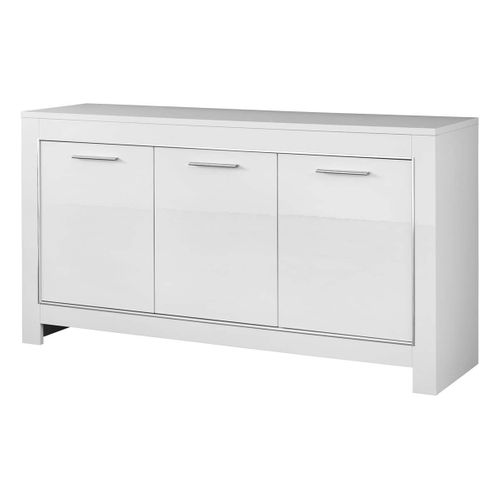 Ensemble Salon Séjour Laqué Blanc Brillant Meuble TV + Buffet 3 Portes + Table 100cm - Denae