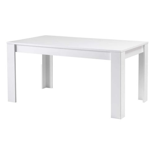 Ensemble Séjour Laqué Blanc Brillant Table 160cm + Buffet 4 Portes - Denae