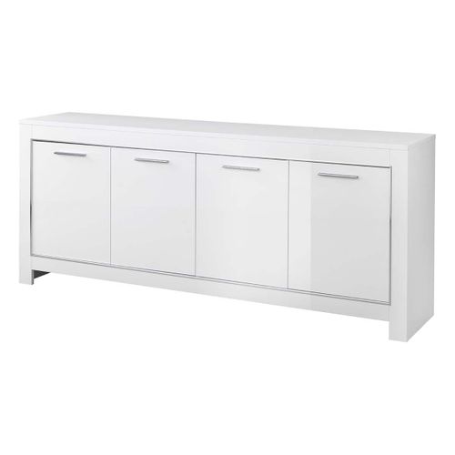 Ensemble Séjour Laqué Blanc Brillant Table 190cm + Buffet 4 Portes - Denae