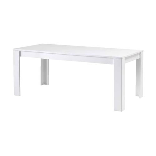 Ensemble Séjour Laqué Blanc Brillant Table 190cm + Vitrine 4 Portes Avec LEDs - Denae