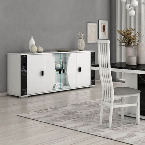 Ensemble Séjour Table Repas + Buffet 4 Portes Eclairage LED Intégré - Ariane