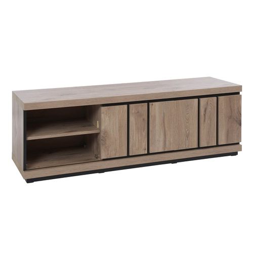 Meuble TV 2 Portes Coulissantes Effet Claustra Finition Canyon - Phileas