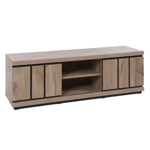 Meuble TV 2 Portes Coulissantes Effet Claustra Finition Canyon - Phileas