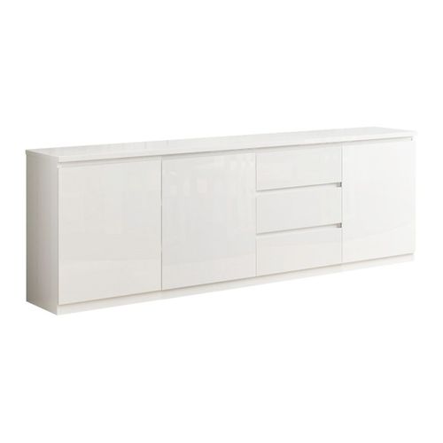 Ensemble Séjour Complet Laqué Blanc Table 138cm + Buffet + Vitrine Avec LEDs - Deyton