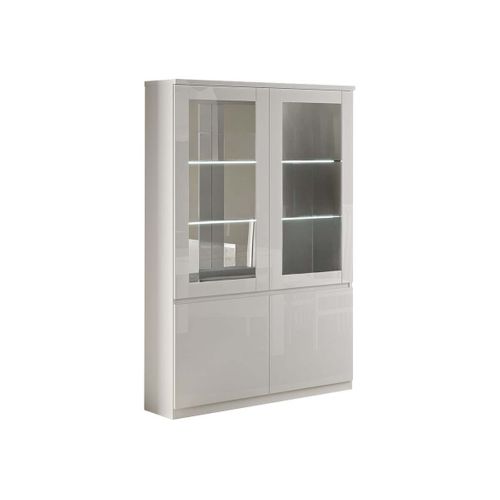 Ensemble Séjour Laqué Blanc Table 160cm + Vitrine Avec LEDs - Deyton