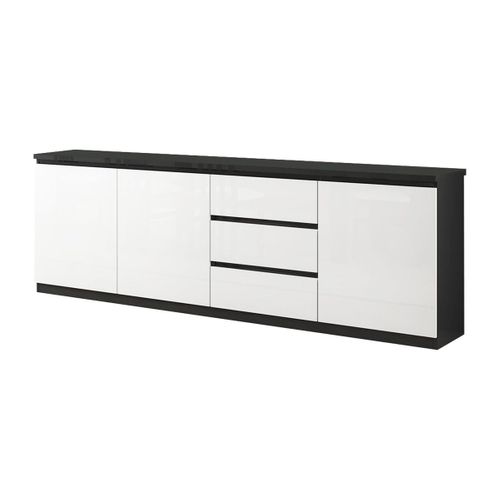 Ensemble Séjour Complet Laqué Noir Et Blanc Table 160cm + Buffet + Vitrine Avec LEDs - Deyton