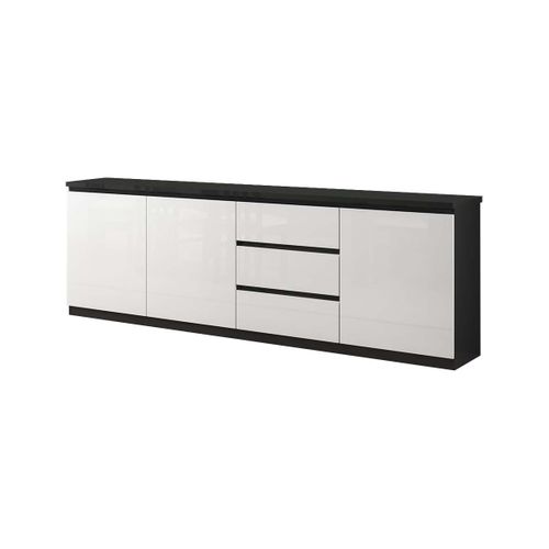 Ensemble Séjour Complet Laqué Noir Et Blanc Table 190cm + Buffet + Vitrine Avec LEDs - Deyton