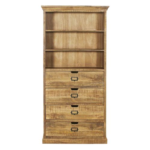 Bibliothèque En Manguier 4 Tiroirs Et 2 Etagères - Valmon