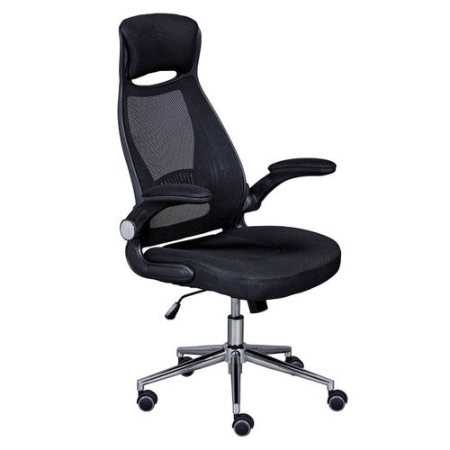 Fauteuil De Bureau Tissu Mesh Noir Et Appui-tête Pieds Chromés - Waltus