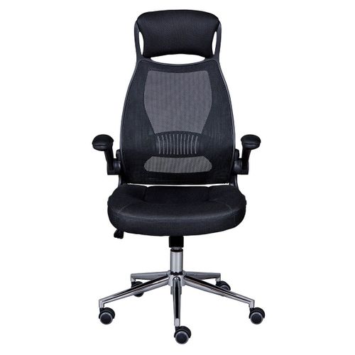 Fauteuil De Bureau Tissu Mesh Noir Et Appui-tête Pieds Chromés - Waltus