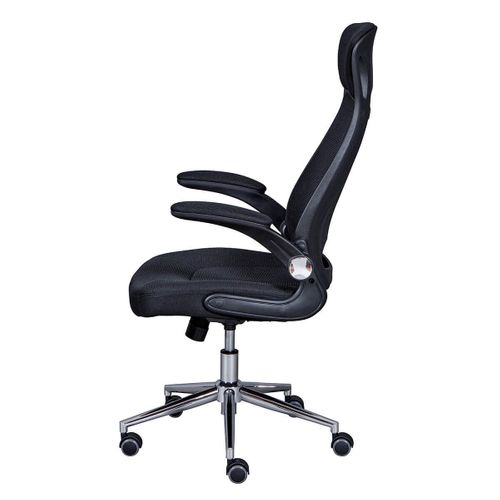 Fauteuil De Bureau Tissu Mesh Noir Et Appui-tête Pieds Chromés - Waltus