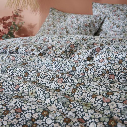 Parure De Lit Imprimé Fleurs Housse De Couette 200x200cm + 2 Taies D'oreiller - Megan