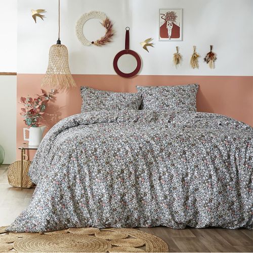 Parure De Lit Imprimé Fleurs Housse De Couette 260x240cm + 2 Taies D'oreiller - Megan