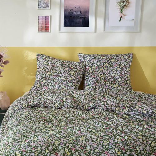Parure De Lit Imprimé Floral Housse De Couette 200x200cm + 2 Taies D'oreiller - Isia