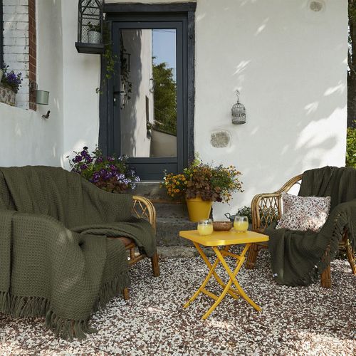 Couvre-lit à Franges 100% Recyclé Tissage Nid D'abeilles 240x260cm Thym - Karl