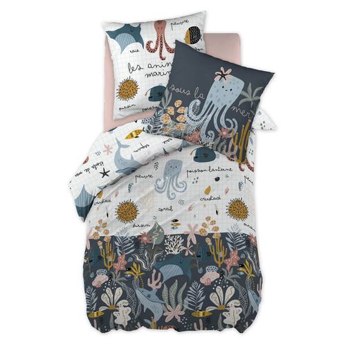 Parure De Lit Imprimé Océan Housse De Couette 200x200cm + 2 Taies D'oreiller - Nemo
