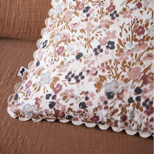 Coussin Déhoussable 40x40cm Gaze De Coton Blanc Imprimé Fleur Biais En Croché - Adonis