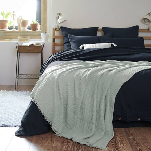 Plaid à Franges 180x220cm 4 Epaisseurs Gaze De Coton Eucalyptus - Ourea