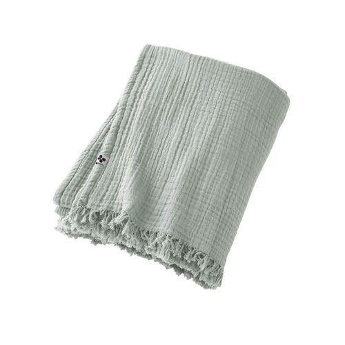 Plaid à Franges 180x220cm 4 Epaisseurs Gaze De Coton Eucalyptus - Ourea