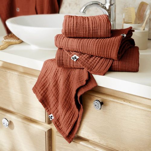 Serviette De Douche 70x130cm Gaze De Coton Terracotta - Ourea
