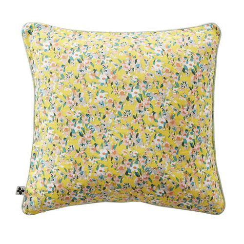 Coussin Déhoussable 45x45cm Gaze De Coton Jaune Imprimé Floral - Simone