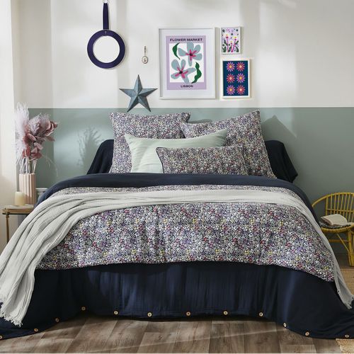 Coussin Déhoussable 40x60cm Gaze De Coton Imprimé Bleu-violet Imprimé Fleurs - Soizic