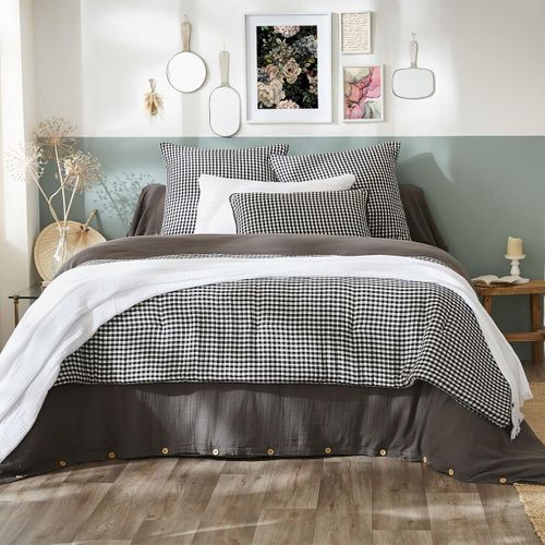 Coussin Déhoussable 45x45cm Gaze De Coton Vichy Coloris Truffe - Joel