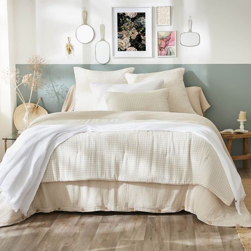 Coussin Déhoussable 40x60cm Gaze De Coton Vichy Coloris Pampa - Joel