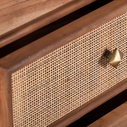 Commode 3 Tiroirs En Acacia Finition Teinté Teck Avec Plaquage Cannage - Kesiah