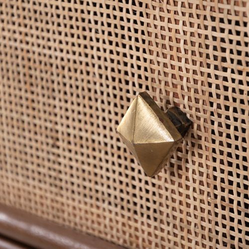 Buffet 2 Portes 3 Tiroirs En Acacia Finition Teinté Teck Avec Plaquage Cannage - Kesiah