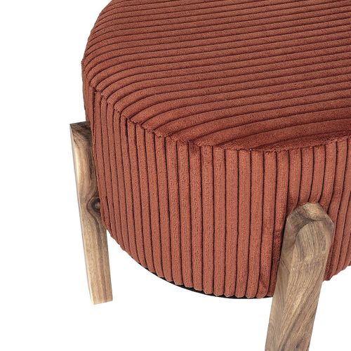 Lot De 2 Tabourets En Velours Côtelé Coloris Terracotta Pieds En Acacia - Amory