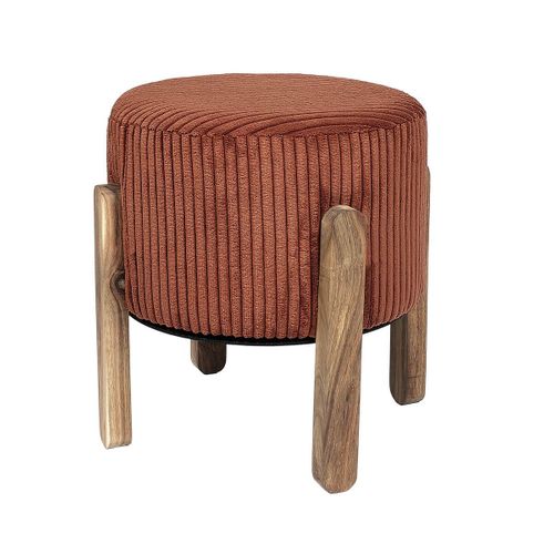 Lot De 2 Tabourets En Velours Côtelé Coloris Terracotta Pieds En Acacia - Amory