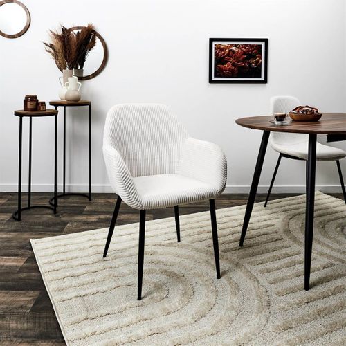 Lot De 2 Fauteuils De Table En Velours Côtelé Coloris Crème - Amory