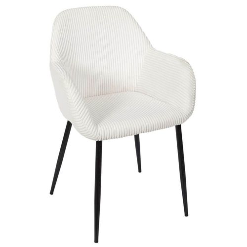 Lot De 2 Fauteuils De Table En Velours Côtelé Coloris Crème - Amory