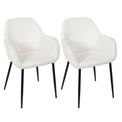 Lot De 2 Fauteuils De Table En Velours Côtelé Coloris Crème - Amory