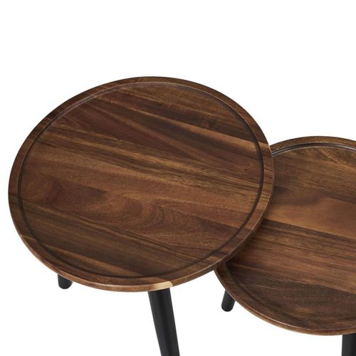 Lot De 2 Tables Basses Rondes Gigogne En Acacia Teinté Noyer - Benedict