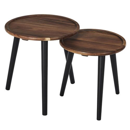 Lot De 2 Tables Basses Rondes Gigogne En Acacia Teinté Noyer - Benedict