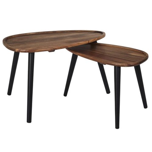 Lot De 2 Tables Basses Ovales Gigogne En Acacia Teinté Noyer - Astrid