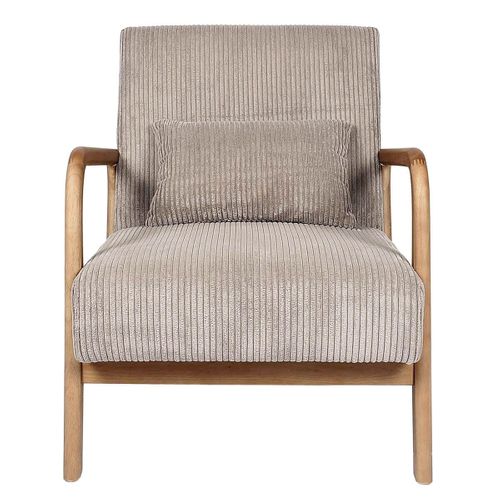 Fauteuil En Velours Côtelé Coloris Taupe Pieds Et Accoudoirs En Hévéa - Amory