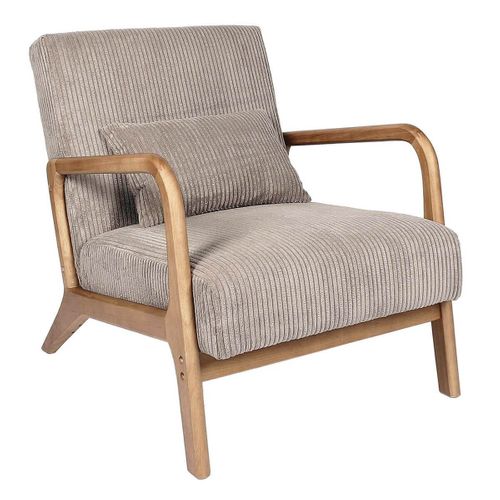 Fauteuil En Velours Côtelé Coloris Taupe Pieds Et Accoudoirs En Hévéa - Amory