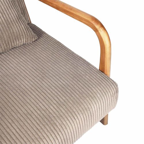 Fauteuil En Velours Côtelé Coloris Taupe Pieds Et Accoudoirs En Hévéa - Amory