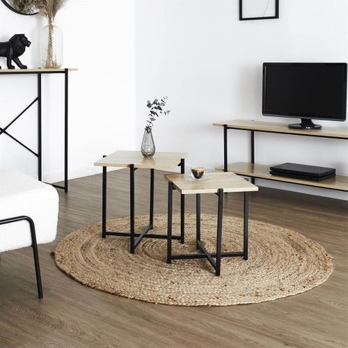 Lot De 2 Tables Basses Gigogne Plateau Mdf Aspect Bois Piètement Métal - Elias