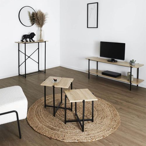 Lot De 2 Tables Basses Gigogne Plateau Mdf Aspect Bois Piètement Métal - Elias