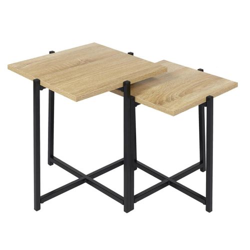 Lot De 2 Tables Basses Gigogne Plateau Mdf Aspect Bois Piètement Métal - Elias