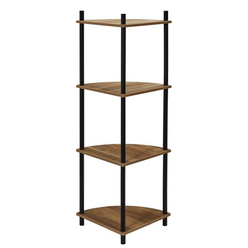 Etagère D'angle En Mdf Imitation Noyer Et Piètement En Pin Laqué Noir - Yael