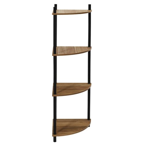 Etagère D'angle En Mdf Imitation Noyer Et Piètement En Pin Laqué Noir - Yael