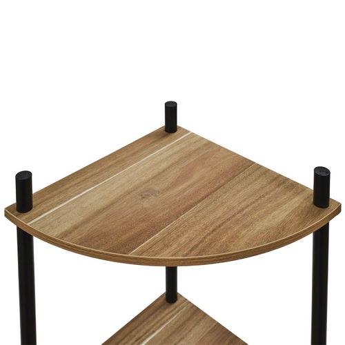 Etagère D'angle En Mdf Imitation Noyer Et Piètement En Pin Laqué Noir - Yael