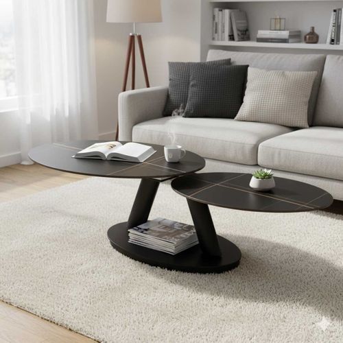 Table Basse Plateaux Céramique Effet Marbré Noir Amovible - Ysaline