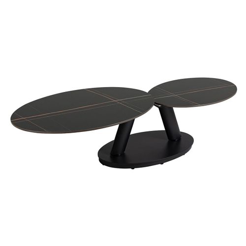 Table Basse Plateaux Céramique Effet Marbré Noir Amovible - Ysaline